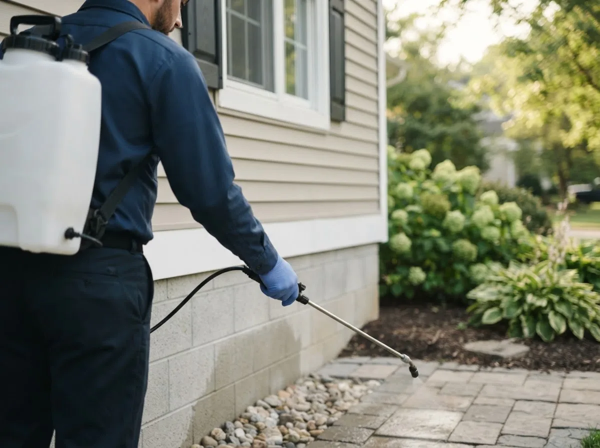 Pest control technician inspecting a home in Edwardsville, KS